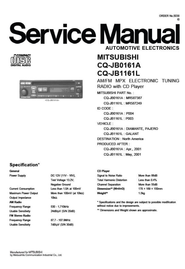 CQ-JB0161A, CQ-JB1161L_Mitsubishi